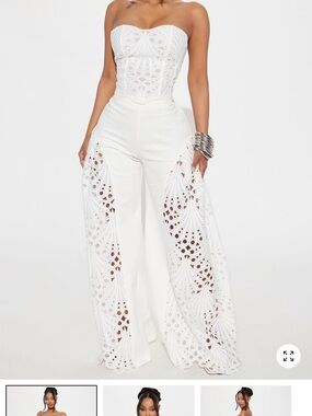 Fashion Nova White Lace Overlay Wide Leg Jumpsuit